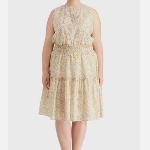 Lauren Ralph Lauren Floral Dress sz 14 Women New Sleeveless elastic waist LRL - Picture 1 of 13
